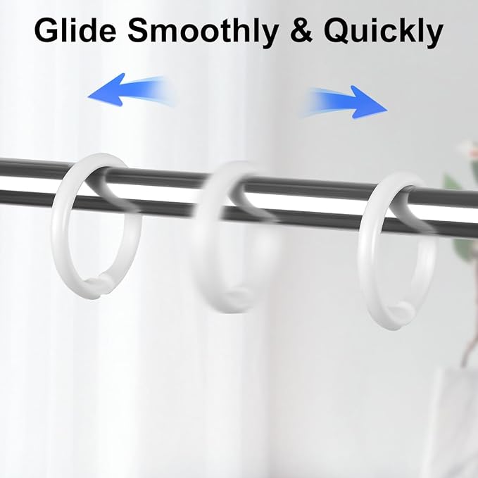 Kutesna 12 PCS White Plastic Shower Curtain Rings, Easy Snap Closure Shower - Image 4