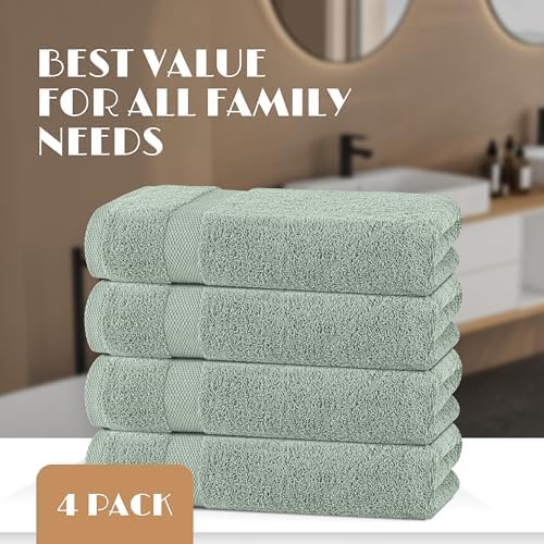 White Classic Green Bath Towels 27x54 Inch, Cotton Towel Set - Image 4