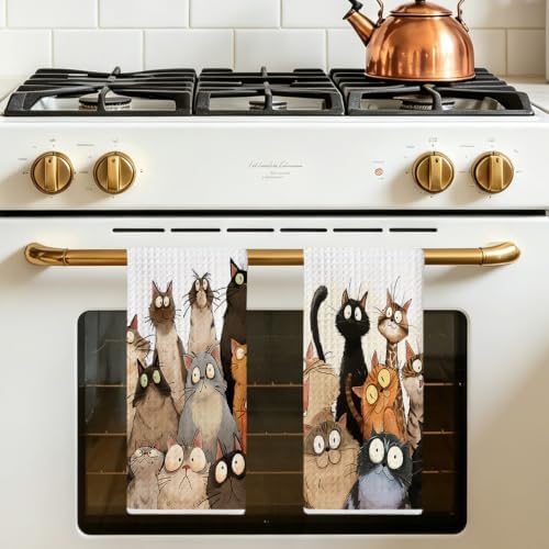 2 Pcs Cute Cat Kitchen Towels, Funny Cats Gifts Absorbent Hand Towels-01 - Image 5