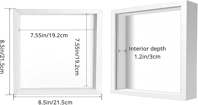 8x8 Shadow Box Frame Display Case, Display Case Box for Memorabilia, Medal, Crafts,Tickets and Photos, Picture Frame for Wall and Tabletop (3pcs-White, 8x8)
