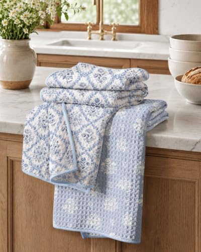 Miss Adola Reversible Microfiber Kitchen Towels Set of 2, Toile Elegance by MissAdola