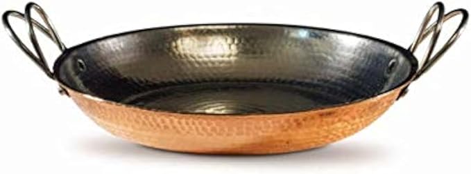 Sertodo 10 Inch Hand-Hammered Copper Paella Pan | Heavy-Gauge Pure Copper Frying Pan & Skillet | Artisan Cookware for Cooking & Serving – Alicante Style