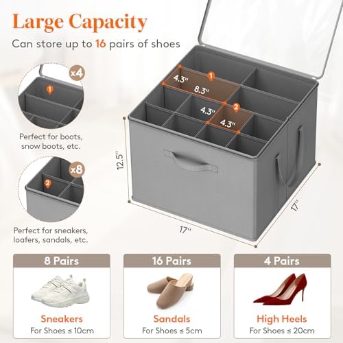 Lifewit Shoe Storage Organizer for Closet, Holder Box, 2 Pack, Light Gray - Image 2