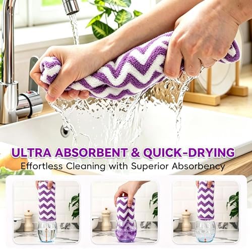 Microfiber Cleaning Cloths, 6 Pack Purple Kitchen Towels - Image 5