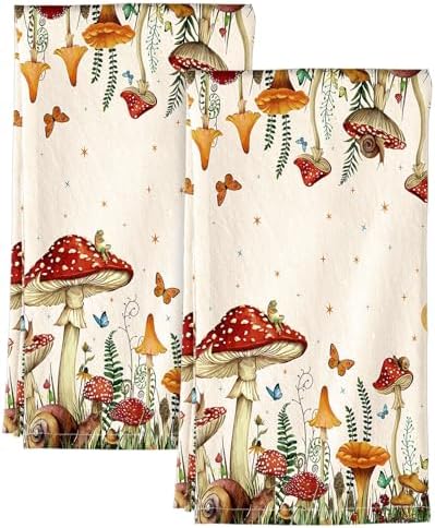 Miss Adola 150GSM Flour Sack Kitchen Towels Set of 2, Mushroom Moon by MissAdola