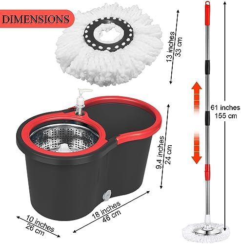 Spin Mop and Bucket with Wringer Set, 3 Mop Heads - Image 2