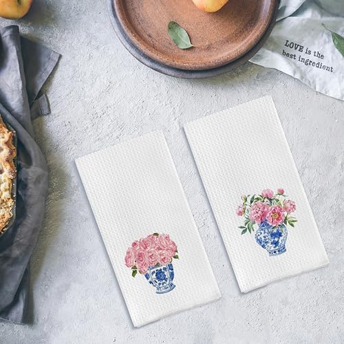 Blue and White Porcelain Chinoiserie Dish Towels Set of 2, 16x24 Inches - Image 4