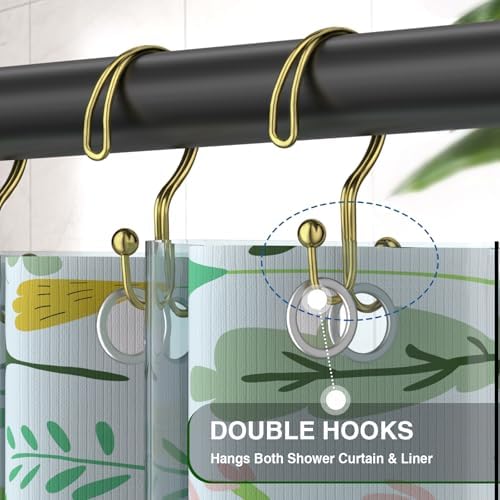 Shower Curtain Hooks, OEH Shower Curtain Rings, Decorative Double Shower Hooks - Image 6