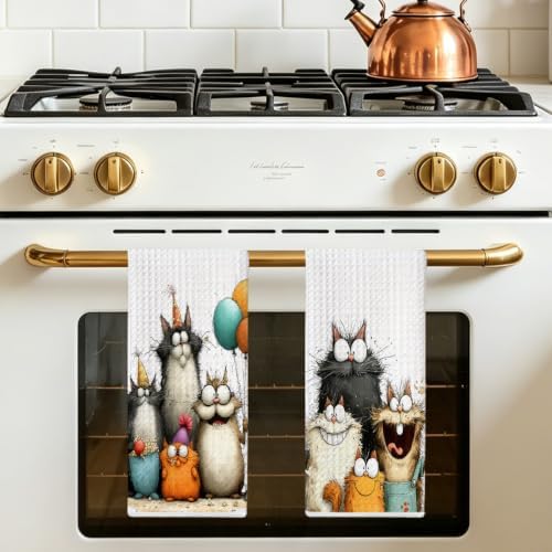 2 Pcs Cute Cat Kitchen Towels, Funny Cats Gifts Absorbent Hand Towels-05 - Image 5