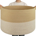 OIAHOMY 90L XXXLarge Blanket Basket Living Room Laundry Basket Jute&White by MasterofSpaceOptimization