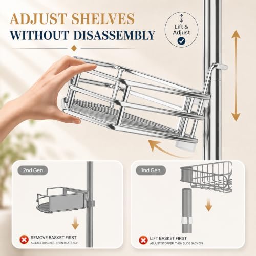 SEIRIONE Corner Shower Caddy Tension Pole, Quick Setup, Rust-Free Bathroom - Image 5