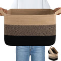 OIAHOMY 30L Storage Basket Large Blanket Basket Living Room Black & Brown by MasterofSpaceOptimization