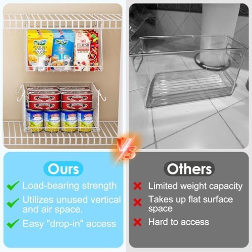 3-Pack Under Shelf Hanging Baskets Space-Saving Pantry Shelf Organizer - Image 3