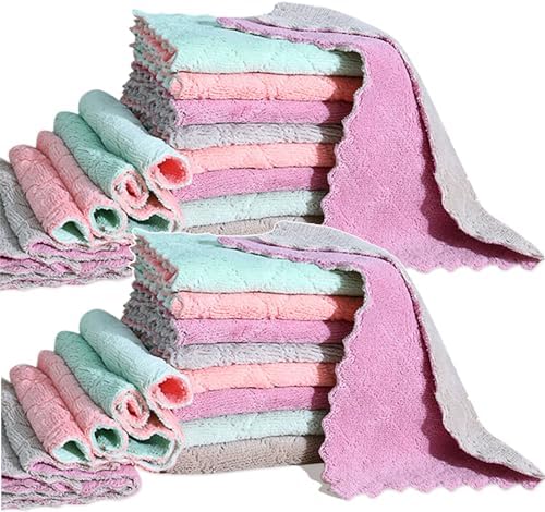 24 Pack Cleaning Cloth Kitchen Cloth, Dish Towels Super Absorbent Coral Velvet by MISSJOJIAY