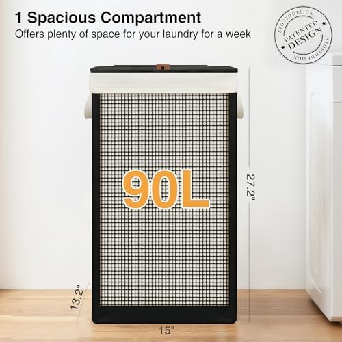 STO STO Laundry Hamper with Lid, 90L Sturdy Steel-Frame Clothes Hamper with - Image 3