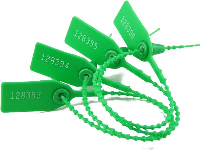 Plastic Security Seals Tamper Evident Tags Self Locking Zip Ties Numbered Pull Tight Signage 250mm for Fire Extinguisher Truck Pack of 100 (Green)