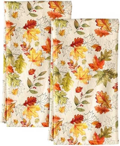 Miss Adola 150GSM Flour Sack Kitchen Towels Set of 2, Autumn Leaf by MissAdola