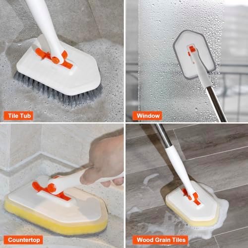 Tile Tub Scrubber Brush with 52-inch Adjustable Long Handle 3-in-1 Rotatable - Image 6