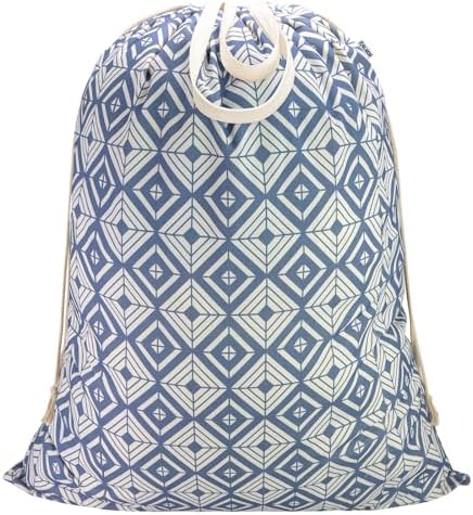 Canvas Laundry Bag with Handles & Drawstring 30"Wx35"H, L+ Geometry Blue by CALACH