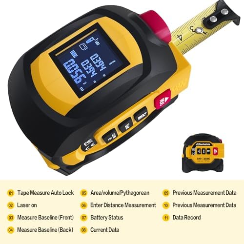 Laser Tape Measure 3 in 1 with Laser Level Crosshairs |196ft/60m LCD - Image 3