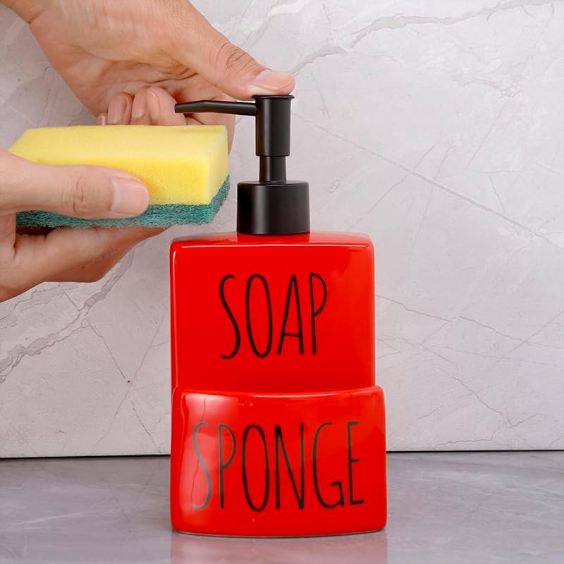 Ceramic soap Dispenser with Sponge Holder - Image 3