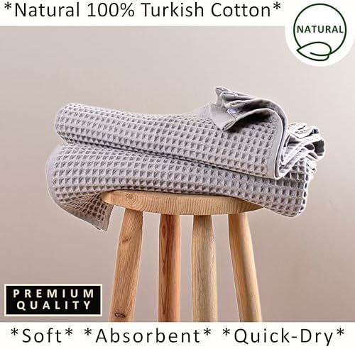 PÜSKÜL Natural 100% Turkish Cotton Waffle Bath Towels Set of 2, Extra-Large - Image 5