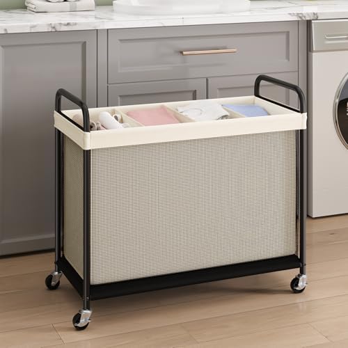 ELYKEN Laundry Hamper 4 Section, 140L Rolling Laundry Sorter - Image 2