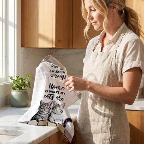 4 Pcs Cute Cat Kitchen Towels 24x14 Inch, Cats Gifts Absorbent Hand Towels - Image 6