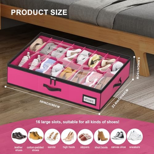 homyfort Shoe Organizer Under Bed, Fits 32 Pairs, Under bed Shoe Storage Boxes - Image 2