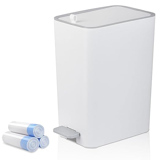 Small Bathroom Trash Can with Lid, 2.1 Gallon Slim Step Trash Can, Narrow by rejomiik
