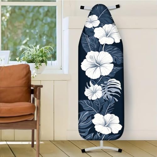 Nuxovilar White Hibiscus Blue Leaf Ironing Board Cover 15x54 Polyester - Image 2