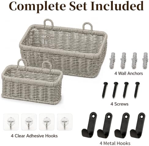 Wall Hanging Baskets, 2 Pack Woven Wicker Baskets - Image 4