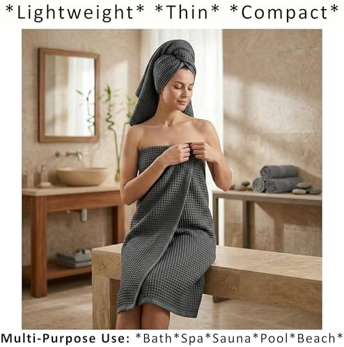 PÜSKÜL Natural 100% Turkish Cotton Waffle Bath Towels Set of 2, Extra-Large - Image 2