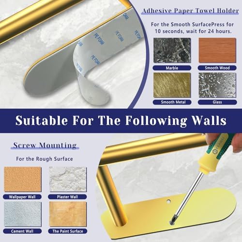 Gold Paper Towel Holder, Self Adhesive Paper Towel Holder Under Cabinet - Image 5