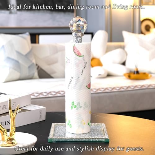 Silvery Crystal Standing Paper Towel Roll Holder Countertop Weighted Rack - Image 4