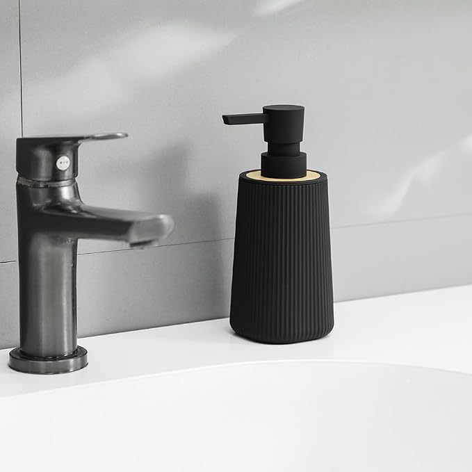 YAUKPH Small Soap Dispenser for Bathroom and Kitchen Bamboo Decor Black | - Image 2
