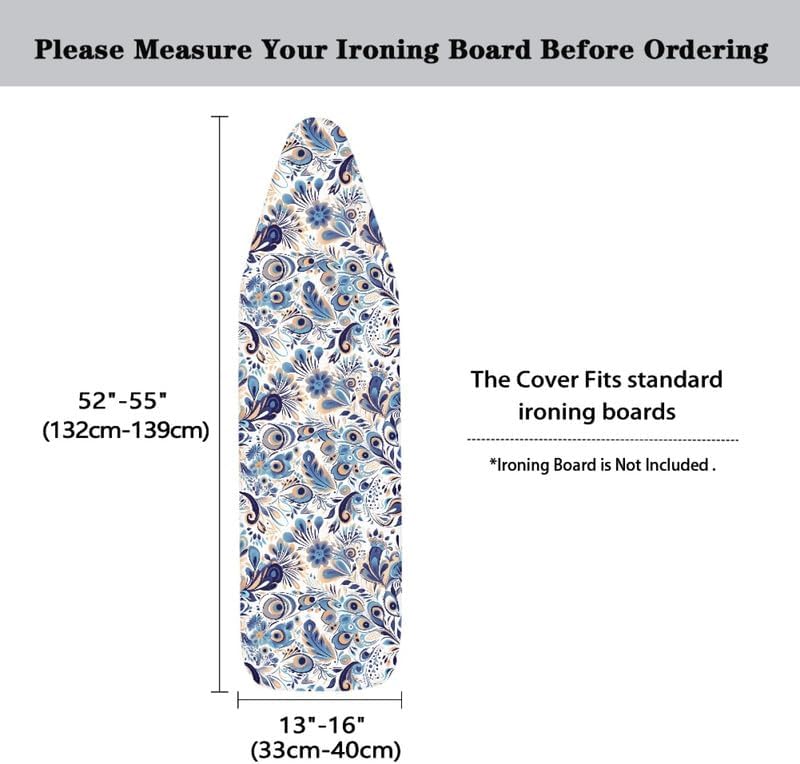 Blue Peacock Feather Steam Ironing Board Cover Damask Floral 15x54 Inch - Image 5