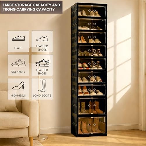 Foldable Shoe Organizer Storage Box Set of 6, Portable Extra Large Folding Shoe - Image 5