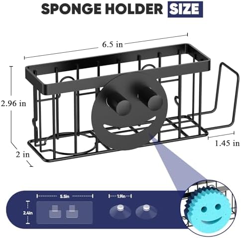 MURLONG Sponge Holder for Kitchen Sink, Sink Caddy Smiley Face, 4-in-1 Sponge - Image 2