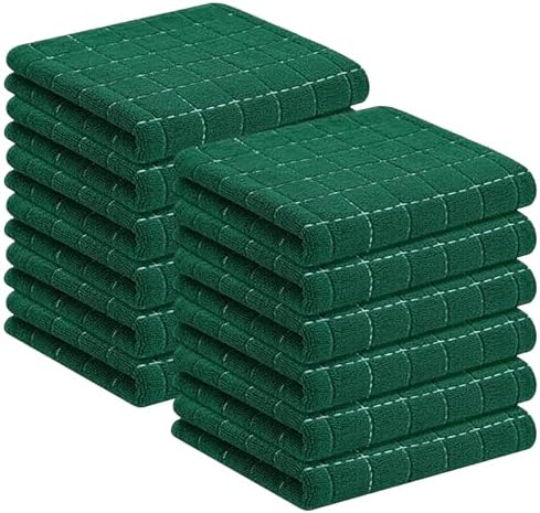 Homaxy 100% Cotton Terry Kitchen Towels, 12 Pack, Dark Green by Homaxy