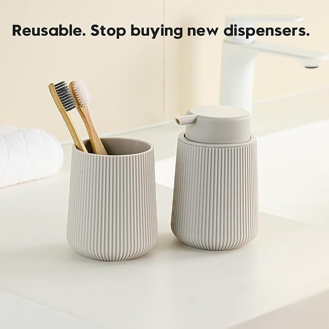 YAUKPH Striped Liquid Hand Soap Dispenser Beige | - Image 4