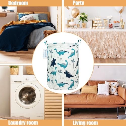 Round Laundry Basket Collapsible Storage Hamper Organizer Full Dinosaur - Image 3