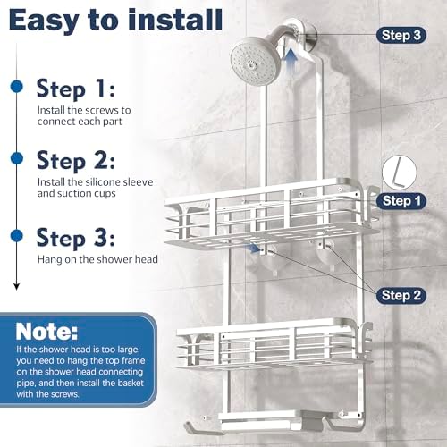 Shower Caddy Hanging, Never Rust Aluminum Shower Organizer, Over Showerhead No - Image 7