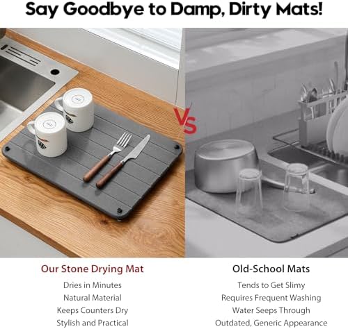 Razborci Stone Dish Drying Mat for Kitchen Counter, Water Absorbing Bathroom - Image 6
