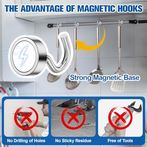 Grtard 200 Pcs Silver Magnetic Hooks Heavy Duty, 30LBS Strong Magnet Hooks - Image 7