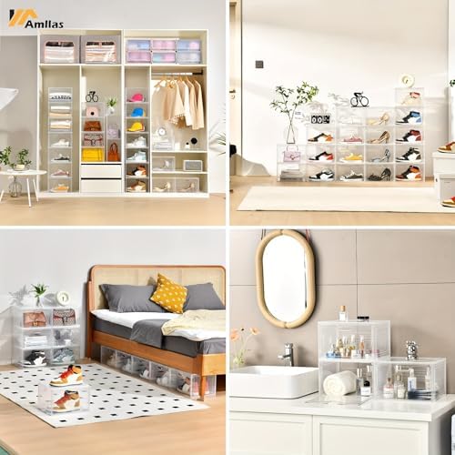 Amllas 8 Pack Shoe Boxes Clear Plastic Stackable, Large Shoe Storage Organizer - Image 6