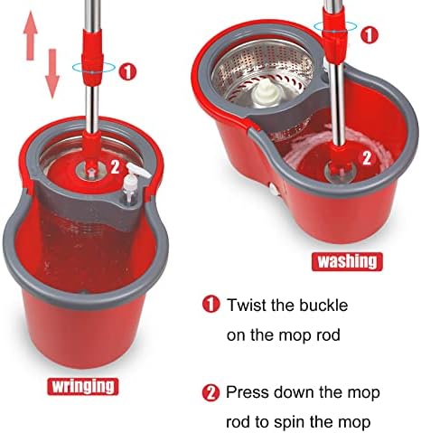 Spin Mop and Bucket with Wringer Set, 3 Mop Heads - Image 4