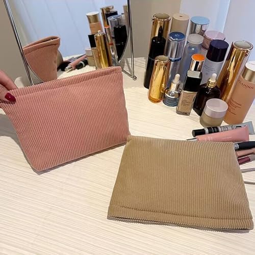 SxoSyo Corduroy Makeup Bags for Women, Large Cosmetic Pouch for Purse - Image 5