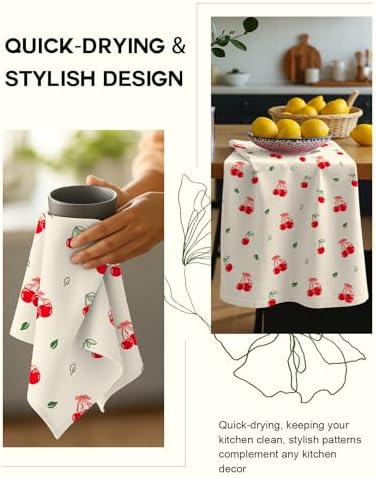 Miss Adola 150GSM Flour Sack Kitchen Towels Set of 2, Bow Cherry - Image 4
