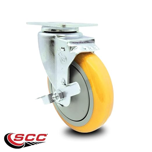 Service Caster Brand Replacement Caster for Uline Caster H-5540SWB - Swivel Top Plate Caster with 5 Inch Yellow Polyurethane Wheel and Top Lock Brake - Fits Carts, Dollies and Poly Box Trucks H-3840